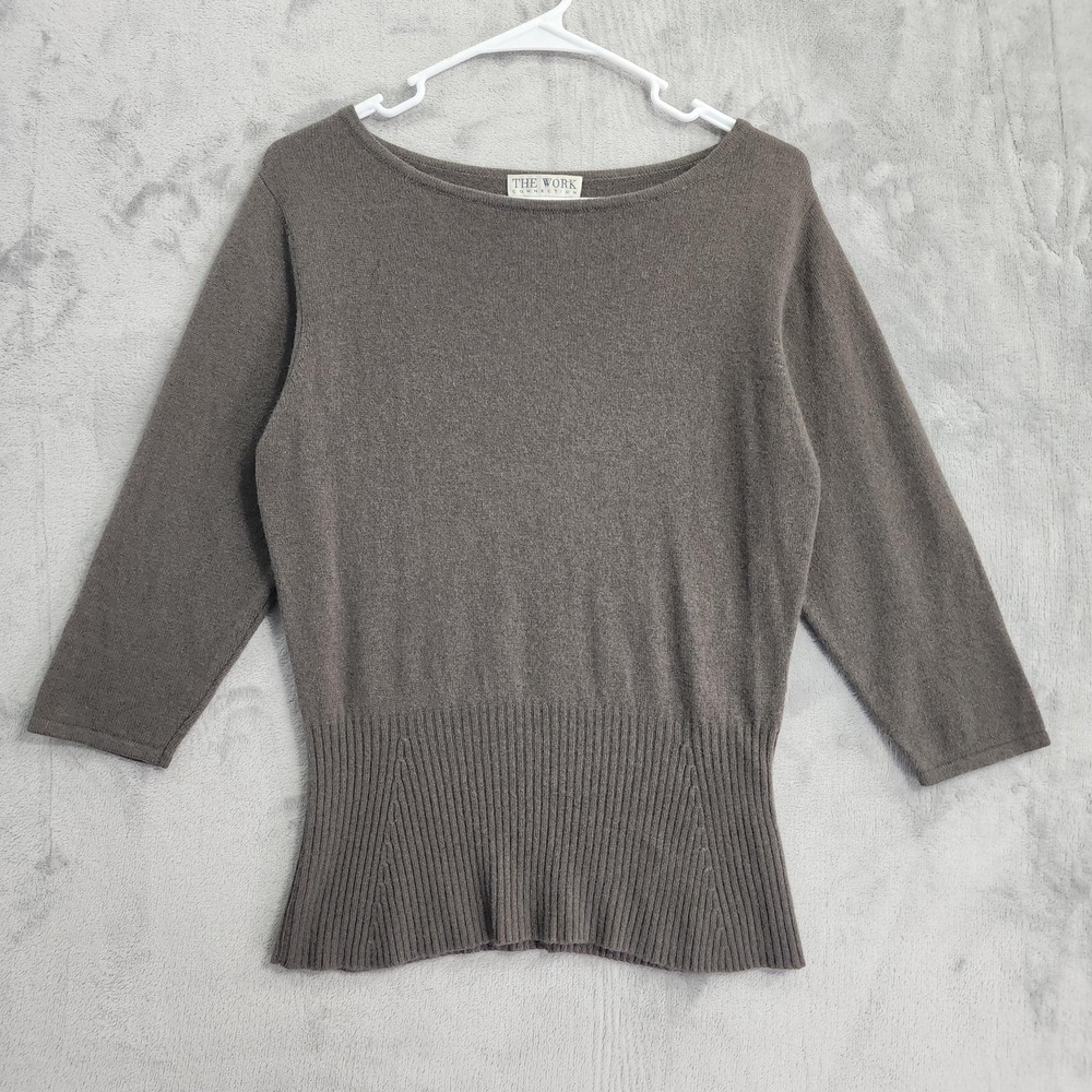 Vintage The Work Connection Sweater Womens L Brown Cashmere Boat Neck 3/4 Sleeve